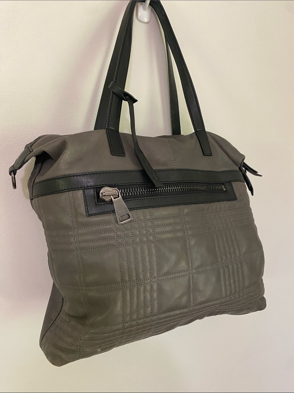 A. Bellucci Made in Italy Quilted Leather Shoulder Bag - Gray/Black - Luxury